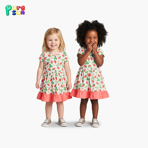 ピュアサン プロフェッショナルデザイン 100%オーガニックコットン ガールズドレス プリント キッズ服 カスタム ガールズサマードレス - Product Image 1