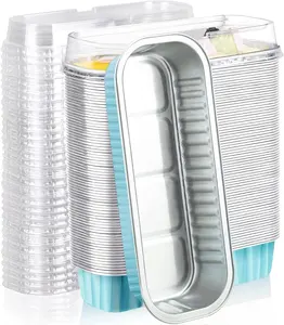 Mini assadeiras com tampas transparentes, recipiente retangular para assar folha de alumínio, copo retangular de 200ml, assadeira descartável para bolo