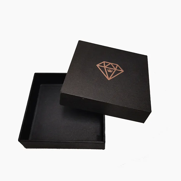 Logo personnalisé rectangle carré boîte à bijoux en carton noir avec EVA