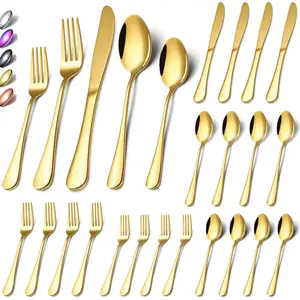 Juego de cubiertos de lujo para el hogar, cuchillo dorado, cuchara, tenedor, cubiertos de acero inoxidable, cubiertos negros de 24 Uds.