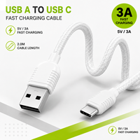 Câble de charge rapide USB-A vers USB-C 2m 5V 3A avec conducteur en cuivre étamé, nylon noir, pour ordinateur, iPhone, batterie externe