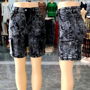 Shorts in Denim a Vita Alta per Donne, Pantaloncini Jeans Vintage Multi-Tasca per Streetwear e Uso Quotidiano Casual - Product Image 3