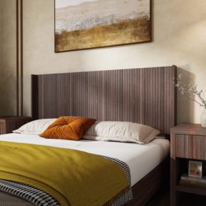 Wood <strong>Headboard</strong> <strong>Queen</strong> Size, 64.4" Wide Wooden <strong>Queen</strong> <strong>Headboard</strong> Only, Wall Mounted Fluted Panel, Wingback Boho <strong>Headboards</strong>, Walnut - Product Image 1