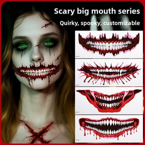 Scary Big Mouth Temporary <strong>Tattoo</strong> 2026 Halloween Realistic Face Stickers Clown for Adults, Horror Prank Props Make up Face Decals - Product Image 2