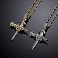 Bijoux hip Hop en or 14k glacé, collier couronne d'épine, croix d'ongle, collier de poignard, collier de croix d'ongle