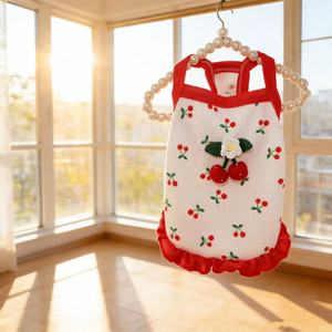 Cute Cherry Kitty Dog Dress Red Camisole <b>Princess</b> Style Spring Autumn Breathable Pet <b>Clothes</b> - Product Image 1