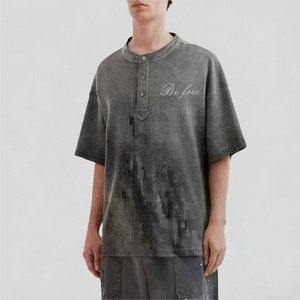 เสื้อยืดเฮนลีย์ผ้าวาฟเฟิลเนื้อหนัก 250GSM คอตตอนพรีเมียม ทรงหลวม ไหล่ตก ผู้ผลิตขายส่ง - Product Image 1