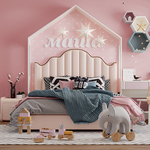 Cama Infantil de Cuero Suave, Cabecera Curva en Forma de Corona con Tapicería Rosa y Estilo Chic Caprichoso - Product Image 5