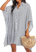 Dames Kleding Streep Strandkleding Zwempak Lang Overhemd Doorzichtig Wit Strand Mesh Jurk Bikini Cover Up