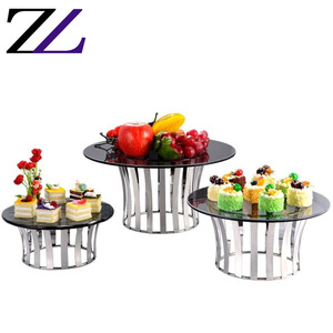 Buffet prodotti del bigné di cerimonia nuziale piedistallo cremagliera riser set 3 tier buffet oro ceramica antipasto foglia dessert display del vassoio del basamento - Product Image 4