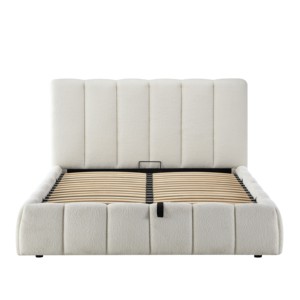 Оптовая продажа, минималистский современный деревянный каркас кровати с мягкой обивкой, Плюшевый Белый Королевский размер, газовый подъемный каркас кровати с хранилищем - Product Image 3