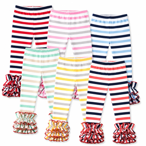 <span class=keywords><strong>Leggings</strong></span> per Bambine di Alta Qualità, Morbidi con Volant Laterali, Stampa Personalizzata, Pantaloni <span class=keywords><strong>a</strong></span> <span class=keywords><strong>Righe</strong></span> in Cotone Comodi - Product Image 1