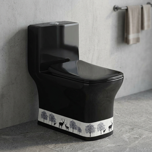 WC monobloc en céramique noir de haute qualité avec siphon en S, prix compétitif, ensemble WC noir - Product Image 1