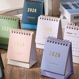 ปฏิทินตั้งโต๊ะภาษาอังกฤษแบบครอส-บอร์เดอร์ ปี 2026 ดีไซน์โมรันดี สีพื้นเรียบง่าย ของตกแต่งกระดาษขนาดเล็ก พร้อมนาฬิกาและช่องบันทึกข้อความสำหรับวางบนโต๊ะ - Product Image 1