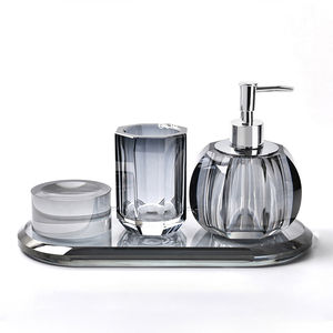Distributeur de savon double en cristal de luxe pour hôtel, ensemble de salle de bain en verre, design citrouille, moderne, rechargeable, kit de savon liquide pour les mains - Product Image 1