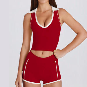 RUIQUWIN <b>Women's</b> Sleeveless Yoga Top Patchwork Design High Elastic <b>Shorts</b> Wholesale Sportswear Seamless Pockets Yoga Sets - Product Image 3