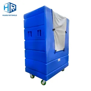 Rotomold Factory Plastic Custom Linen Trolley High Quality Cheap Washing Plant Linen Truck With Wheel Cage Trolley For Sale