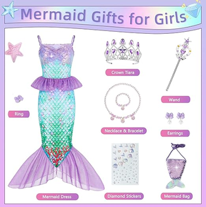 Disfraz de Sirena Morado Claro MS - Sirenita con Joyas y Bolso, Vestido de Princesa para Niñas, Regalo de Cumpleaños 3-12 Años - Product Image 2