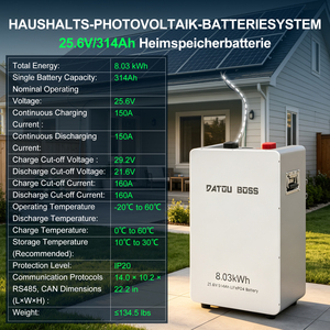 Paket Baterai Surya Rumah DATOUBOSS 8kWh LiFePO4 24V 25.6V 300Ah 314Ah Penyimpanan Energi Baterai Surya Lithium Kontrol Aplikasi Bluetooth - Product Image 1