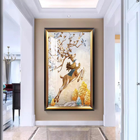 Décoration de porche luxueuse haut de gamme en forme d'arbre à argent, affiches imprimées modernes, art mural en peinture sur porcelaine de cristal