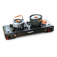 Réchaud à gaz portable double brûleur multifonctionnel pour camping, barbecue extérieur, cuisson sur le terrain, en alliage, pour 2-3 personnes