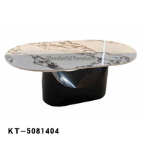 Table basse de salon moderne de haute qualité Base en fer noir Table centrale en pierre frittée à motif blanc de luxe