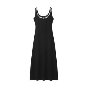Vestido de Noche Tipo Tubo con Cuello en U, Vestido Negro con Pedrería, Cintura Natural, Color Sólido Simple, para Mujer N9066 - Product Image 1