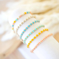 Go2boho-Bracelet de perles de rocaille empilable, perles de verre pastel avec boules plaquées or, bracelet élastique minimaliste superposé pour femmes