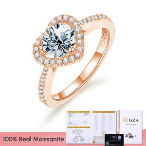 GRA VVS1 D renk 1 2 Ct mozanit kalp şekli ışık halkası 925 ayar gümüş 18K altın rodyum kaplama kadınlar düğün güzel takı - Product Image 4