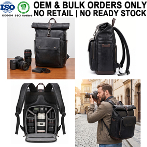 Mochila de Cuero Vegano Negra para Cámara, Multifuncional, con Cierre Enrollable, para Fotógrafos, Venta al Por Mayor de Fábrica, Pedidos al Por Mayor - Product Image 1