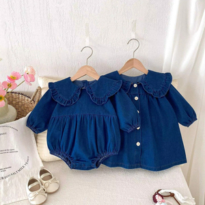 봄 유아 긴 소매 장난 꾸러기 소녀 데님 공주 원피스 패션 아기 아이 옷 - Product Image 4