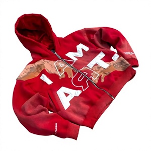 Sudadera con Capucha y Cremallera para Hombre, Color Rojo, Algodón French Terry, Estampado de Letras, Estilo Casual para Otoño - Product Image 1