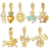 MULA Perles DIY et Breloques Pendentifs Raffinés en Argent Sterling 925 Couleur Or, Motifs Léopard, Papillon, Luciole, Abeille, pour Bracelet Original Femme