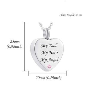 Colgante de collar de urna conmemorativa de cremación de acero inoxidable, cenizas conmemorativas en forma de corazón chapadas en plata para mi padre, mi héroe - Product Image 3