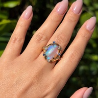 Meilleures ventes LYBURCHI Bijoux fantaisie hypoallergéniques en laiton plaqué or 14K 18K, bague opale irisée organique pour femme