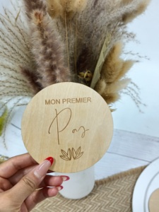 Tarjeta de anuncio de nacimiento para recién nacido, tarjetas de hitos de madera francesas para bebés, juego de discos - Product Image 3