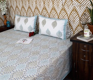 Hand Block Print Cotton <b>Flat</b> Sheet Boho Floral Indian Bedding Queen King Jaipur Handmade - Product Image 3