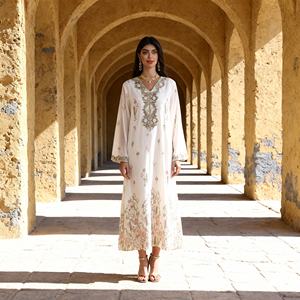 Abaya élégante en polyester avec strass thermocollants de qualité supérieure pour femmes musulmanes, robe de cérémonie modeste, vente en gros personnalisée - Product Image 1