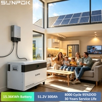 Système solaire domestique SUNPOK à écran tactile 15 kWh, batterie lithium LiFePO4 51,2 V 300 Ah, pack de batteries de stockage
