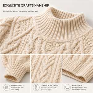 Pull en tricot torsadé à col montant pour femme, à manches longues, épais - Product Image 5