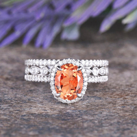 Exquisiter Sterling Silber Blumenförmiger Ring mit Sonnenstein-Fassung, Rhodium-Plattiert, Zertifizierter Christlicher Verlobungsring