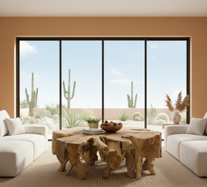 Mesa de Centro Multifuncional de Raíz de Teca Natural, Hecha a Mano con Madera Sólida, Elegante y Resistente, con Cubierta de Vidrio, Mueble de Lujo para el Hogar - Product Image 3