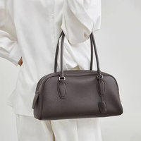 Sac à main Boston LoomCraft FD3130B 2026 Nouvelle Collection Printemps, Sac Bowling Rétro Haut de Gamme en Cuir Véritable avec Fermeture Éclair, Polyvalent