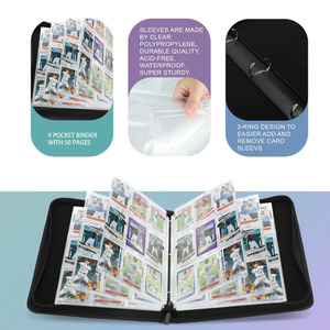 Classeur de cartes à collectionner texturé avec fermeture éclair, 9 pochettes, album de rangement double face pour cartes de sport et de jeu - Product Image 3