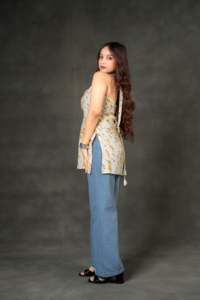 Premium Aarsi Floral Print Corset <b>Halter</b> Kurti Breathable Fabric Stylish Summer Party Fusion <b>Top</b> Flared Hem Wrinkle Free Quick - Product Image 5