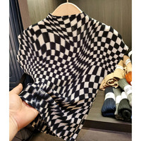 Haut de gamme Miyake T-shirt à manches courtes pour femme haut de maïs respirant avec couleur à carreaux vintage assortie pour l'été