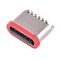 Connecteur USB Type C femelle étanche IPX8, 6 broches, SMT, coque métallique allongée verticale, hauteur 6,4 mm, prise de charge rapide électrique