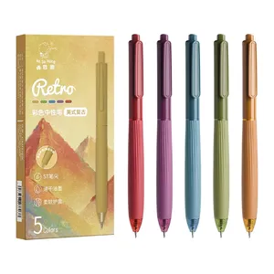 Juego de 5 bolígrafos de gel de colores Morandi, punta fina multicolor de 0,5 mm para estudiantes, para escribir y dibujar, suministros de papelería escolar - Product Image 1