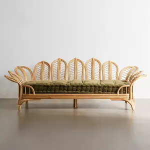 梦海北欧创意藤条3人沙发复古藤椅手工编织客厅花园沙发床