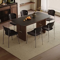 Ensemble table et chaises de salle à manger rectangulaire en marbre et bois massif, style mid-century modern, 4 à 6 places, design rustique pour salle à manger et cuisine.